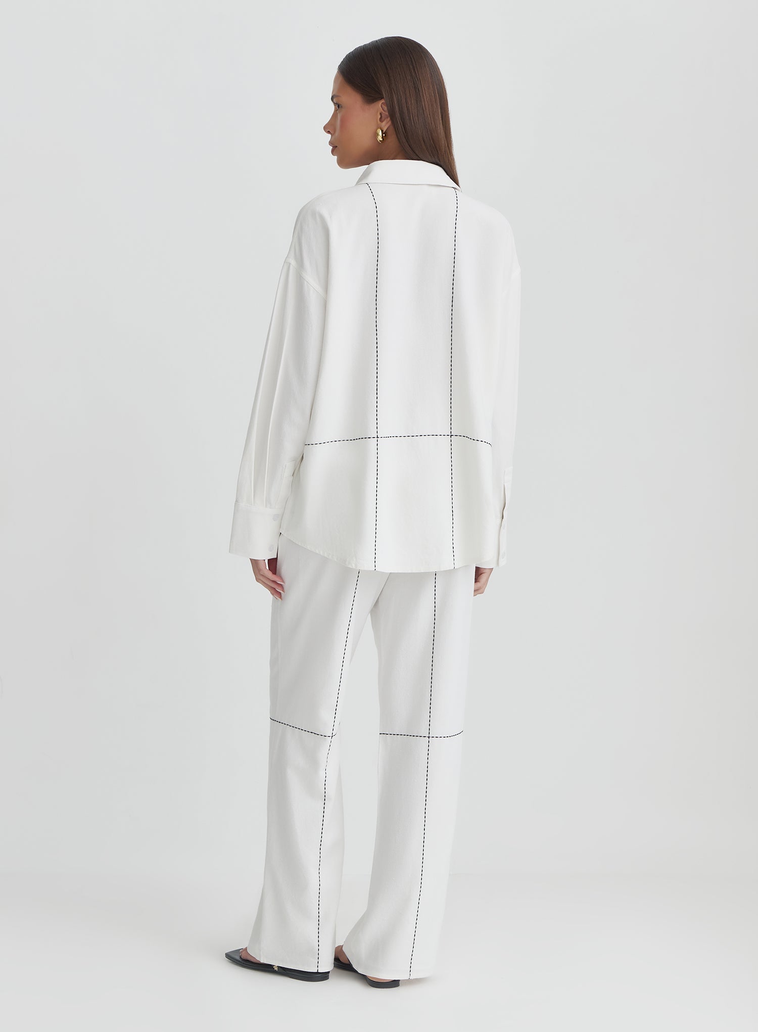 Off White Contrast Stitch Linen Oversized Shirt